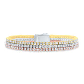 7.18ct 14k 3-Tone Gold Diamond 3 Row Tennis Bracelet